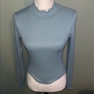 American eagle blue long sleeve shirt size small ruffle detail lined collar